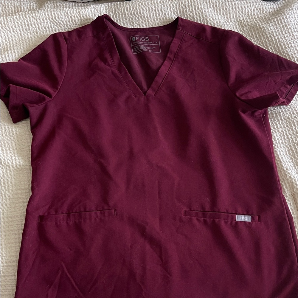 Figs Maroon V-Neck Scrub Top
